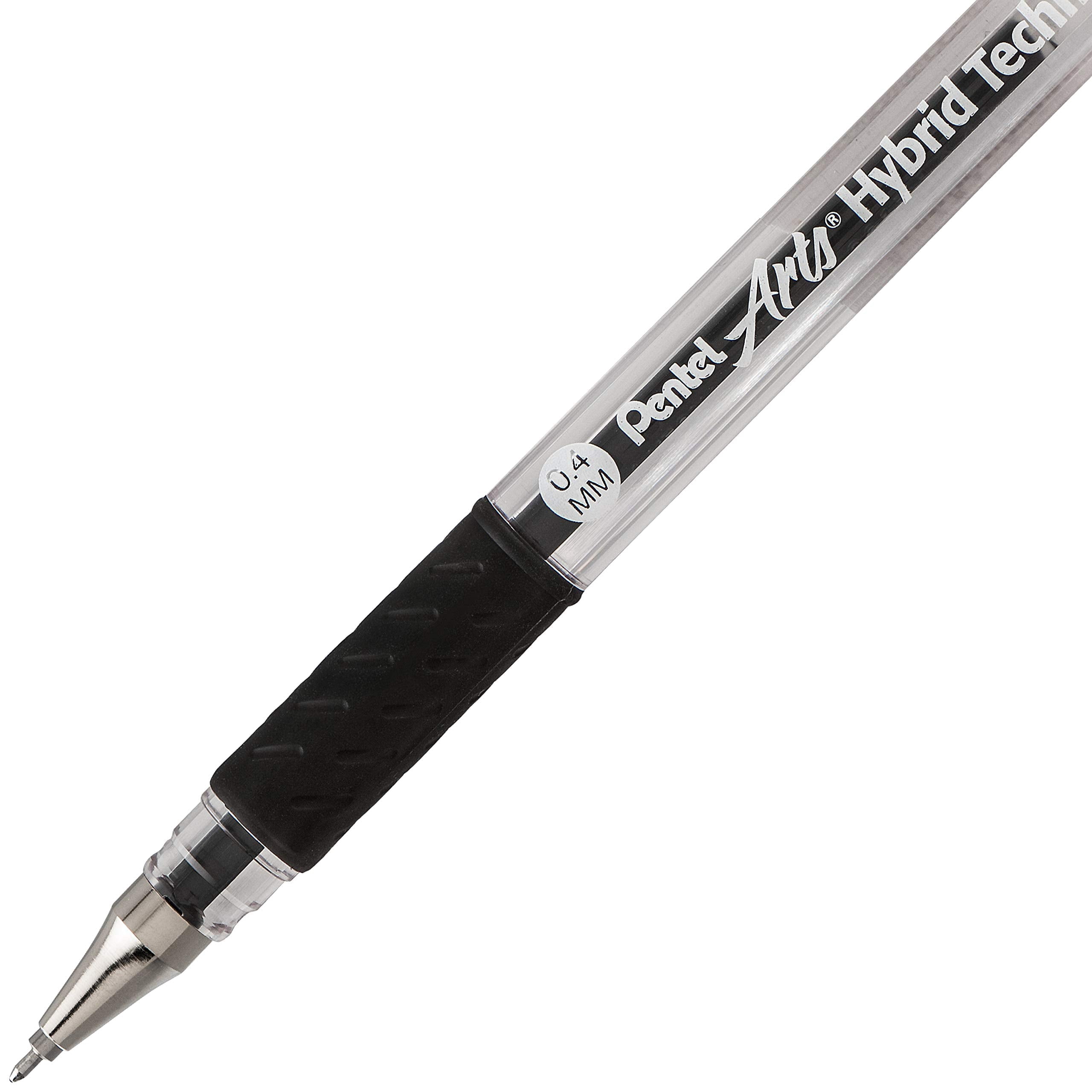 Pentel Arts Hybrid Technica 0.4 mm Pen, Ultra Fine Point, Black Ink, Box of 12 (KN104-A)