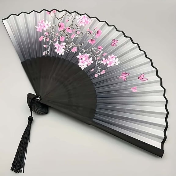 Japanese Style Hand Fan Traditional Silk Folding Fan with Bamboo Ribs for Home Dance Performance Asian Decor 15*5.9 inches