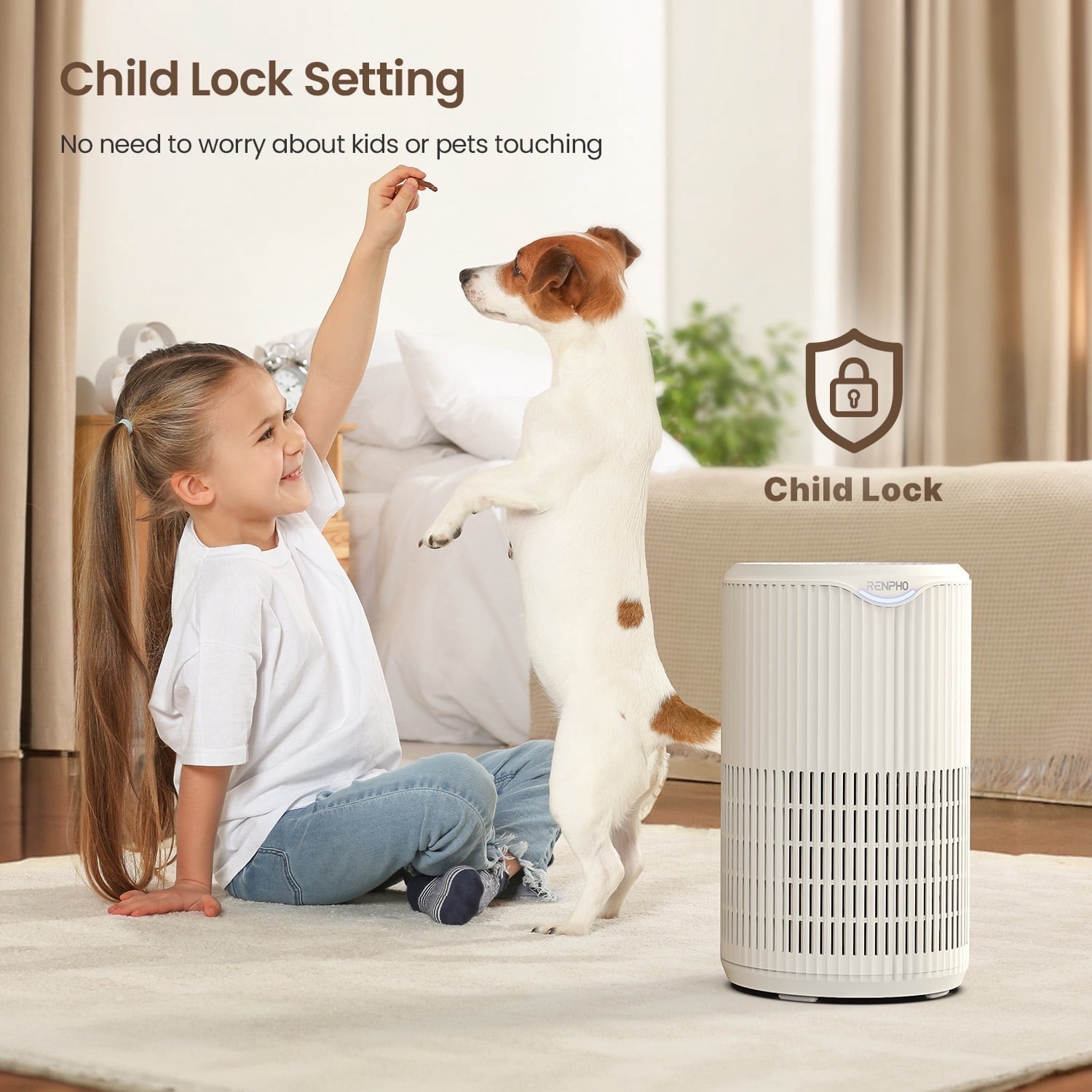 RENPHO HEPA Air Purifier for Large Room up to 1400 Sq.ft, Air Purifier for Allergies and Asthma with Sleep Mode, Remove 99.9% Smokers, Dust, Pet Hair, Odors, Pollen, Model HAU02-White