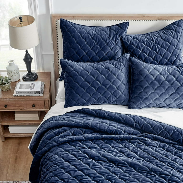 Levtex Home Navy Velvet Quilt Euro Sham Velvet Navy Quilt 26x26in. Reversible Polyester