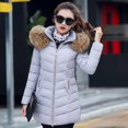 thumbnail image 1 of Chaqueta de plumón con cuello de piel sintética Midi para mujer de invierno M-6XL - Gris plateado Hugo Chaqueta de plumón para mujer, 1 of 7