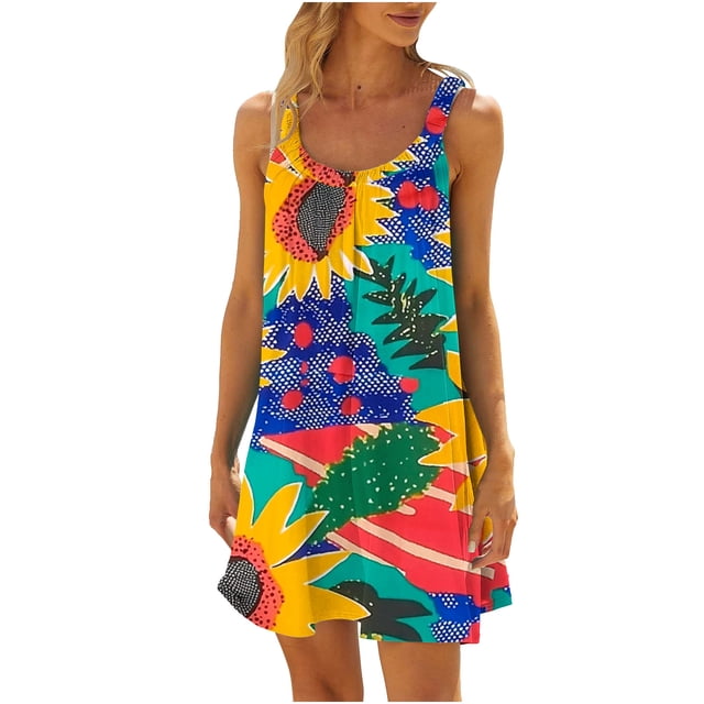 Vestido sin Mangas para Mujeres Casual Loose Fit con Impresión sin Posicionamiento Y Tela Elástica, Vestido de Verano de Cintura Elástica para Uso Diario en Casa O Trabajo