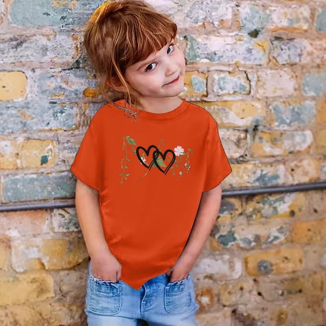 Vêtements pour Filles T-Shirt à Manches Courtes Imprimé pour Filles Col Ras du Cou Hauts d'Été pour Filles Vêtements pour Enfants Filles 6-7 Ans Mode Filles