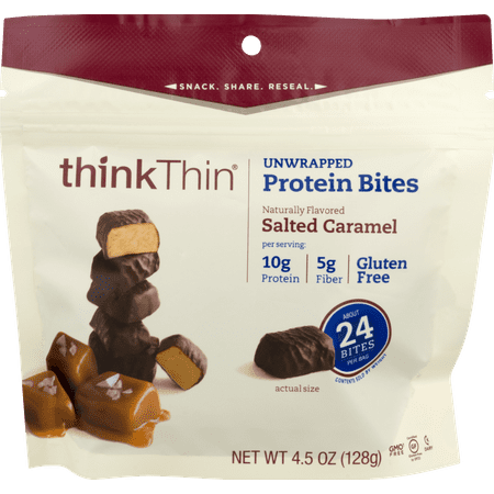 thinkThin Protein Bites, Salted Caramel, 4.5 oz Bag, 3 Servings, 6 count