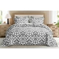 thumbnail image 3 of Chezmoi Collection Oversized Bedspread 100x106, Jacquard Matelasse Floral Damask Design, 5-Piece Lightweight Reversible Microfiber Bedding Coverlet Set for All Season, Queen, Dark Gray/White, 3 of 9