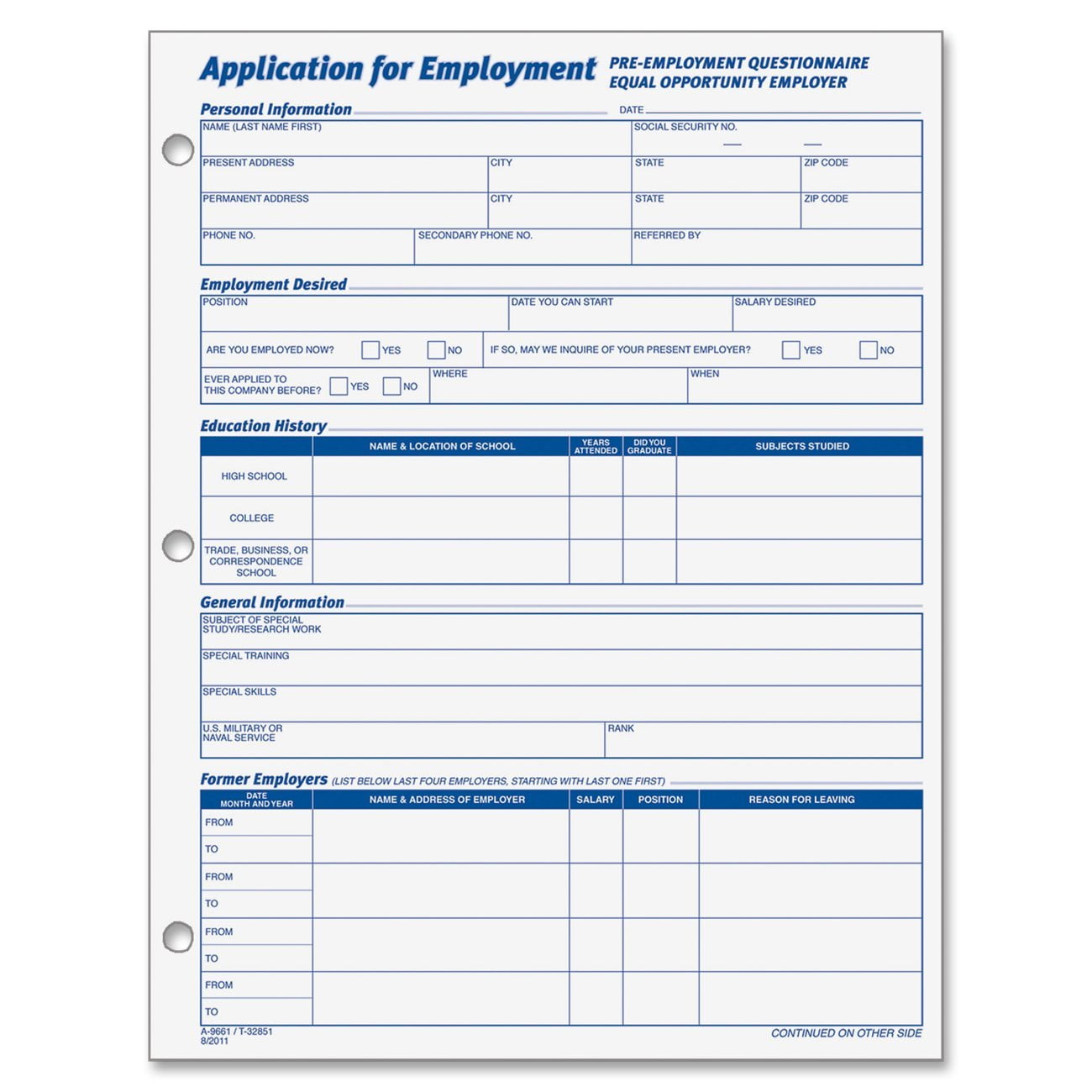 tops products top32851 employment application forms 2 per pack white walmart com
