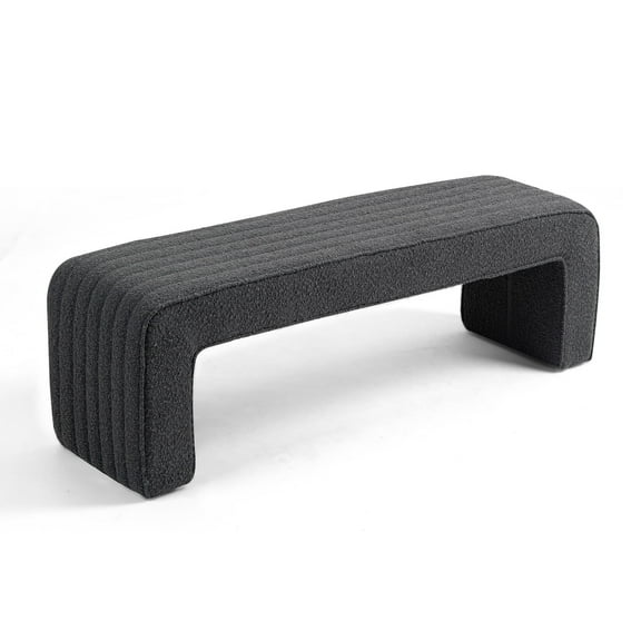 Benicia Gray Boucle Upholstered Fabric Tufted Bench