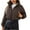 Brown, variant on IROINNID Women's Short Puffer Jacket Solid Color Long Sleeve Ladies Winter Loose Cardigan Stand Top Casual Bread Jacket Cotton Clothes, Black