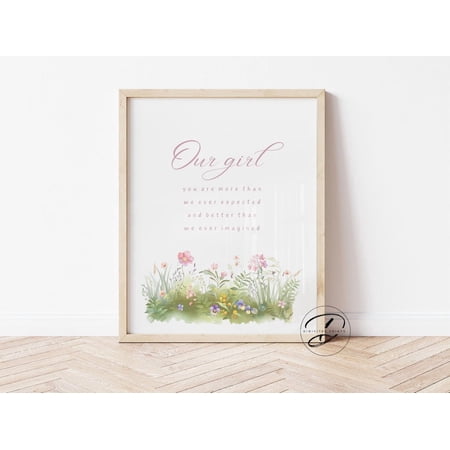 Our Girl Nursery Baby Room Boho Flower Shower Idea Quote Wall Art Print, Creative Nursery Theme For Bedroom And Nursery Wall Decor
