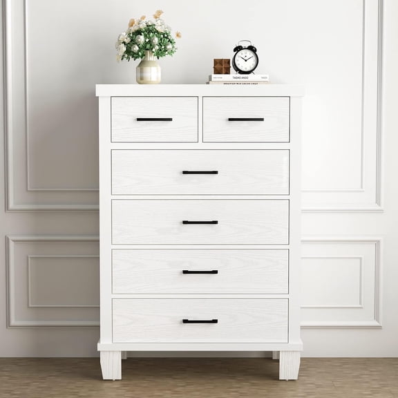 Dresser for Bedroom with 6 Drawers 45 inch Tall White Chests of Drawers with Storage Large Drawer Dresser for Closet Wooden Storage Cabinet for Entryway