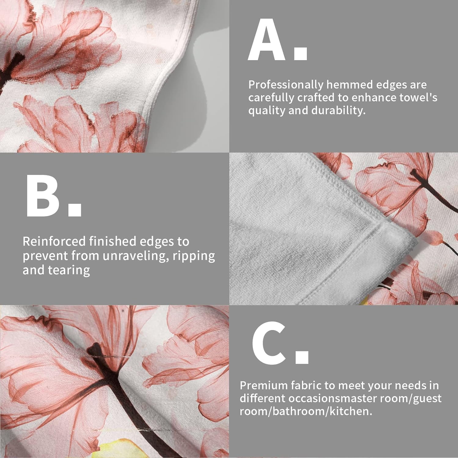 Pink Floral Hand Towels Set of 2 Modern Flower Soft Absorbent Small Decorative Fingertip Face Towel for Bathroom Kitchen Hotel Spa Gift