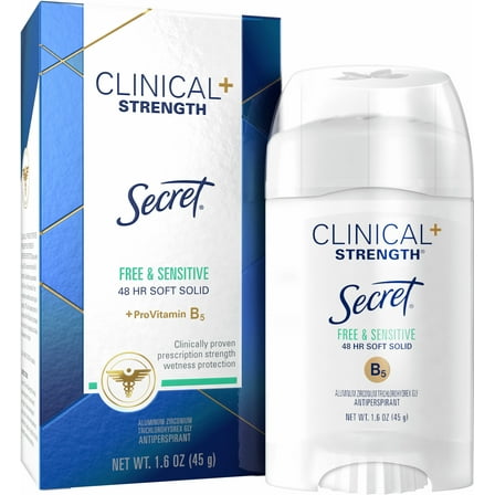 Secret Clinical Strength Invisible Solid Sensitive Antiperspirant & Deodorant, Unscented 1.60 oz (Pack of 2)