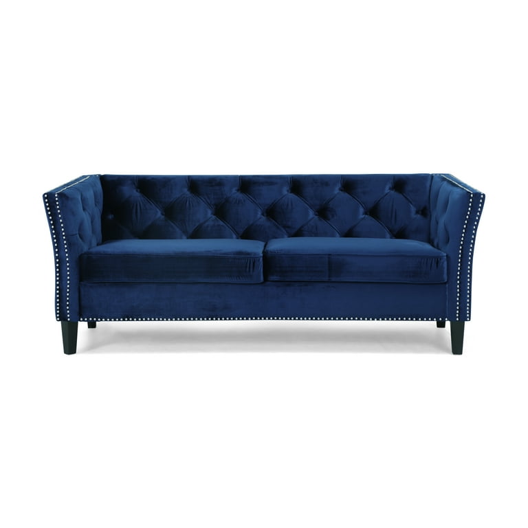 Tufted blue velvet sofa deals