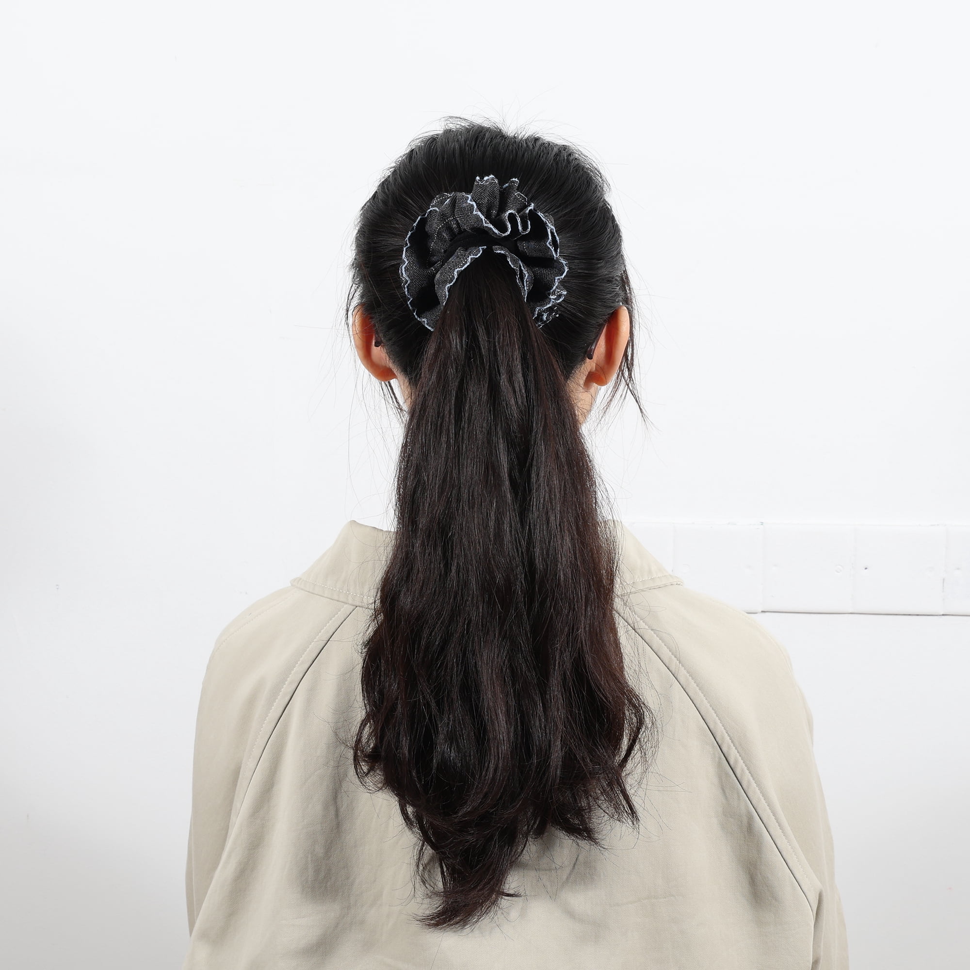 Unique Bargains Double Layer Fabric Denim Hair Ties Daily Use Black