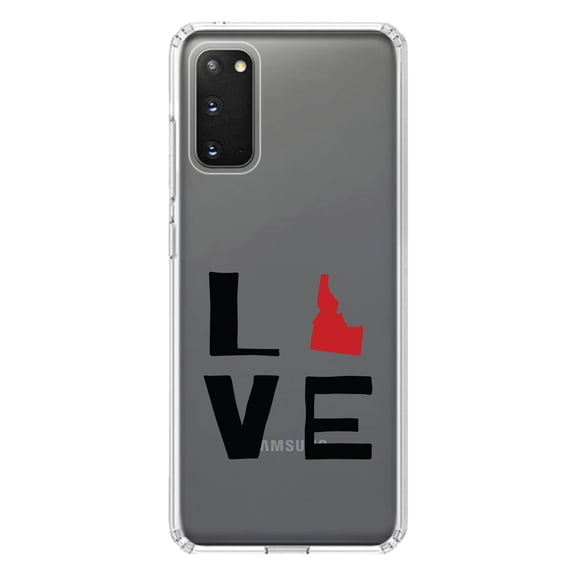 DistinctInk Clear Shockproof Hybrid Case for Galaxy S20 PLUS / 5G (6.7" Screen) - TPU Bumper Acrylic Back Tempered Glass Screen Protector - Idaho - Love Black & Red