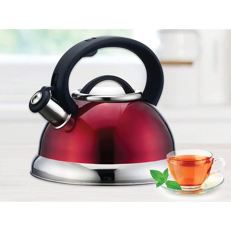 Red Stainless Steel 2-Liter Tea Kettle