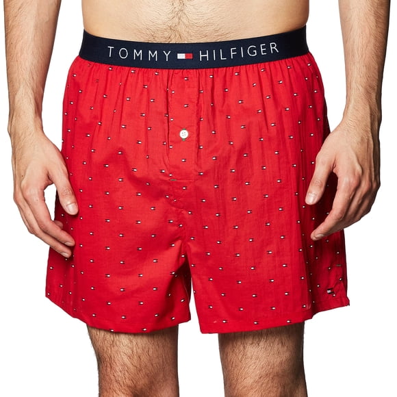 Tommy Hilfiger Men's Underwear Woven Boxers, Mahogany, X-Large