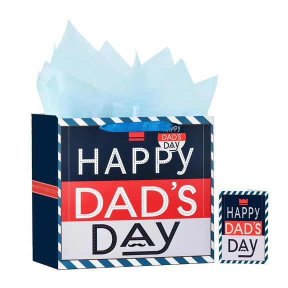 Usmilegift 13'' Fathers Day Gift Bags with Greeting Card and Tissue Paper Best Dad Ever Dad Day Paper Gift Bags for Birthdays, Father's Day, Congratulations, Thank You