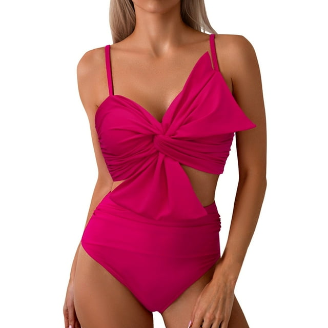 JAKANYQ Women'S 2 Piece High Waisted Bow Bikini Set Front Ruched Swimsuits Bathing Suits Slimming Figure-Enhancing Swimwear, L