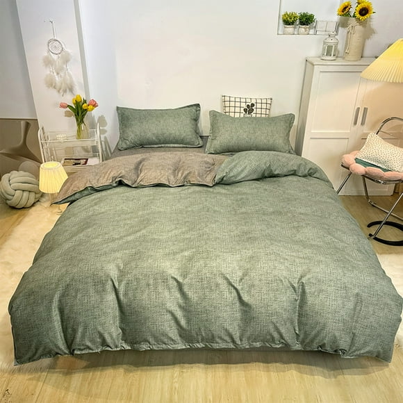 Staron Vert Ensemble de Literie 4 Pcs Coton Lavé Doux Respirant Housse de Couette Drap Taies d'Oreiller pour Dortoir Étudiant Maison Chambre