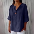 thumbnail image 2 of MSJUHEG 3/4 Sleeve Linen Tops for Women Dressy Casual Blouses Flowy Floral Shirts Loose Linen Top Cotton Linen Shirts Gauze Shirts for Women Cotton Linen Cotton Boho Blouses Short Sleeve Dark Blue S, 2 of 9