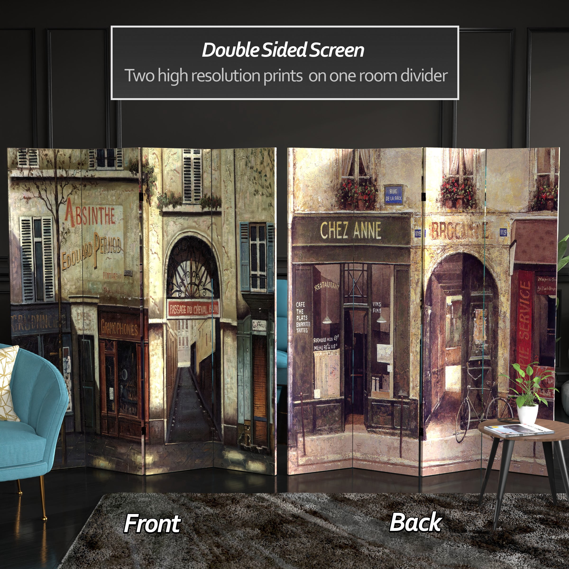 Oriental Furniture 6 ft. Tall French Cafe Canvas Room Divider - 3 Panel