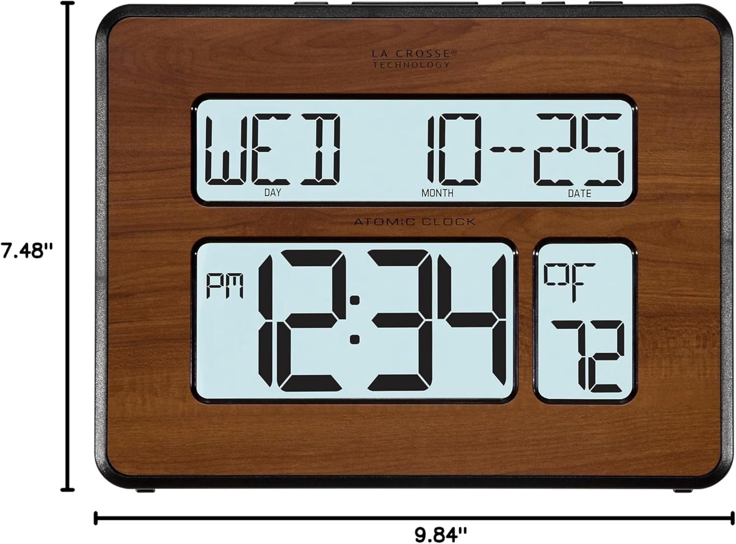 Atomic Digital Calendar Clock with Large Display and Adjustable Backlight for Bedroom Kitchen
