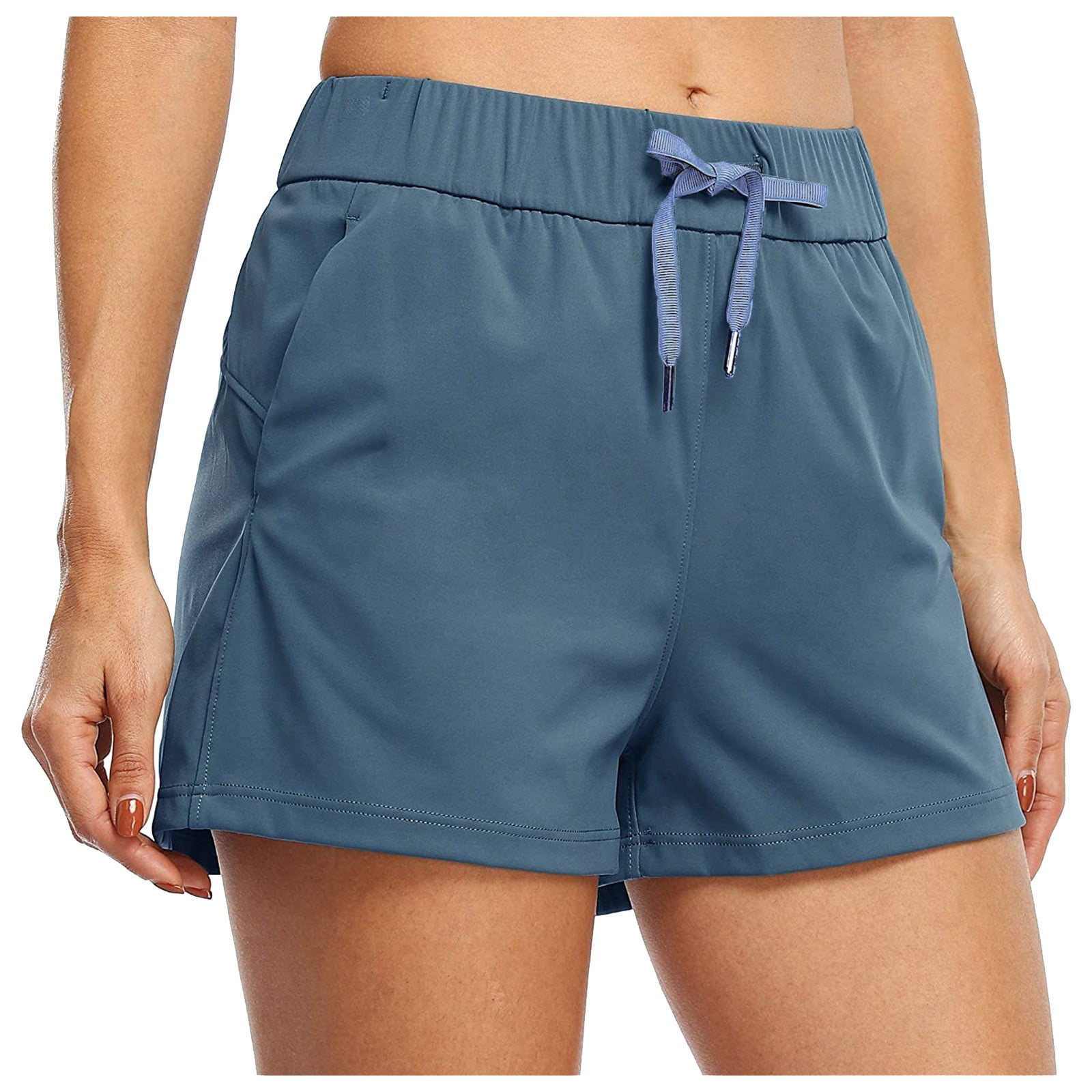 Sofra Ladies Cotton High Waist Outseam 15 Length Running Workout Biker  Shorts w/ Side Pockets