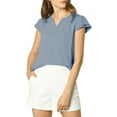 thumbnail image 5 of MODA NOVA Juniors Solid V Neck Cap Short Sleeves Work Blouse, 5 of 6