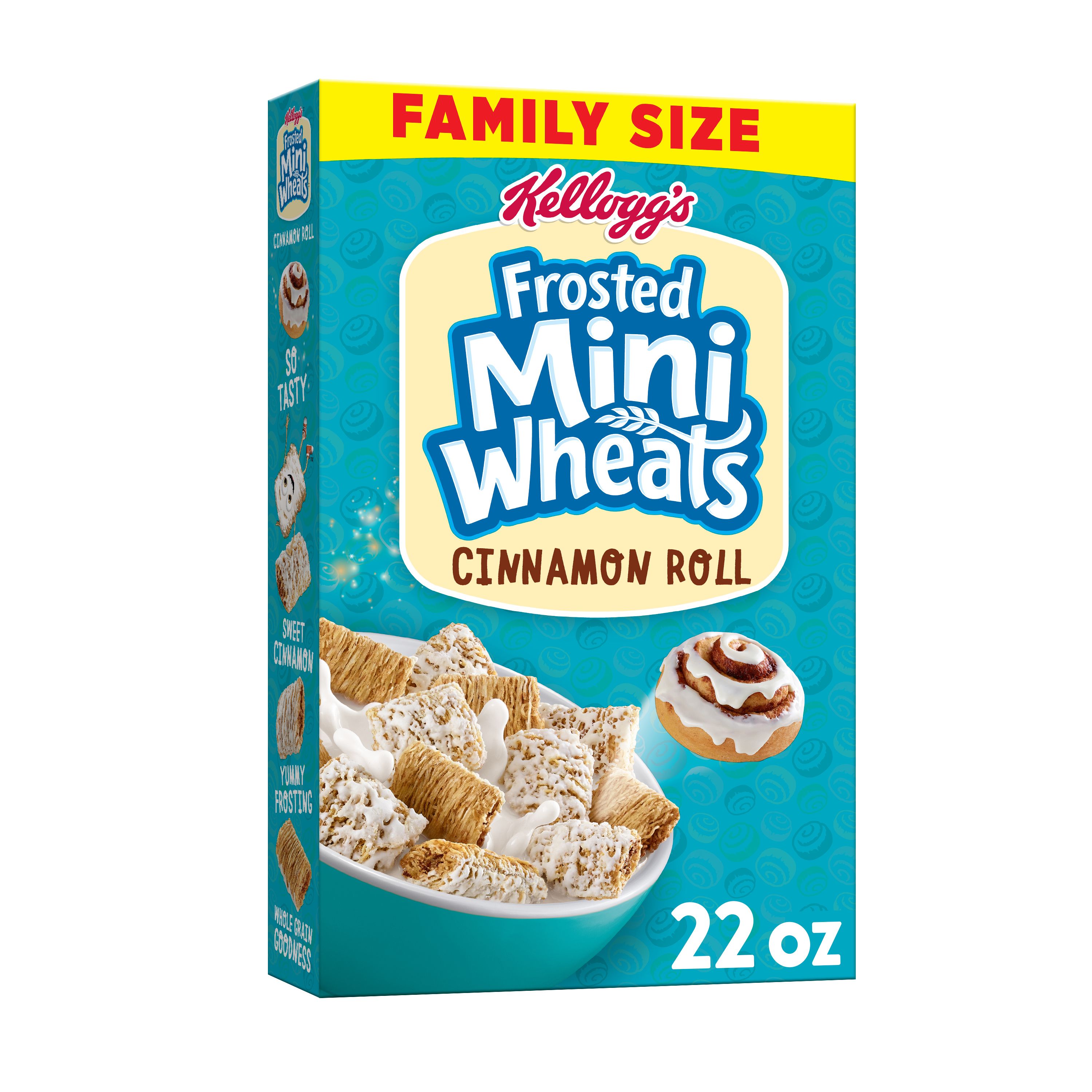 Kellogg's Frosted MiniWheats Breakfast Cereal, High Fiber Cereal, Kids Snacks, Cinnamon Roll