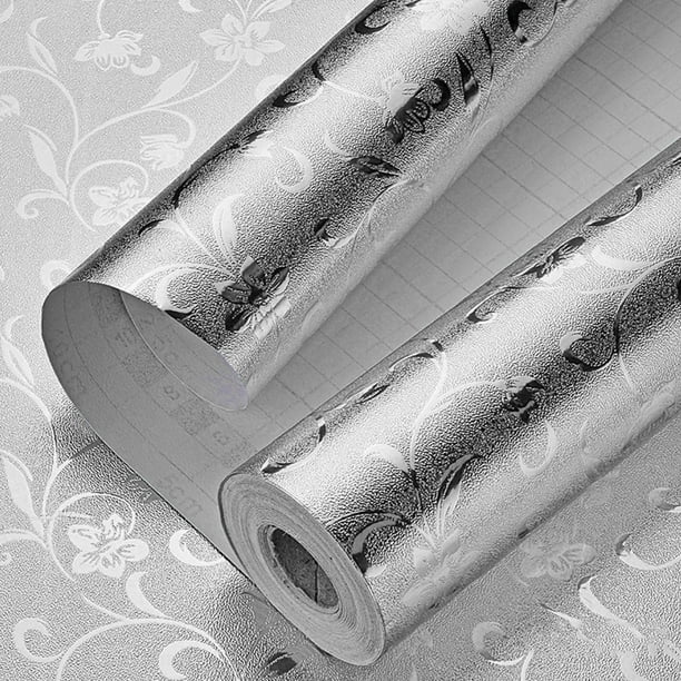 Papel pintado autoadhesivo de PVC para cocina, pegatina de aluminio resistente al aceite, pegatinas resistentes al calor para estufa y encimera, etiquetas de aluminio para cajones