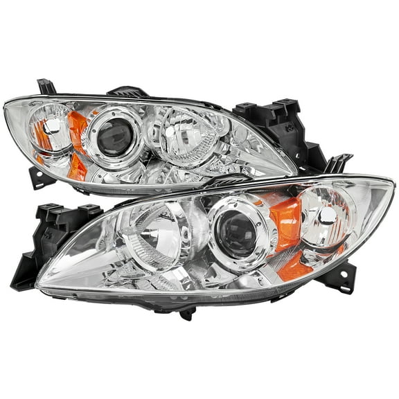 Projector Style Headlights (Chrome Housing/Clear Lens) Made for and Compatible with 2004-2009 Mazda 3 Sedan