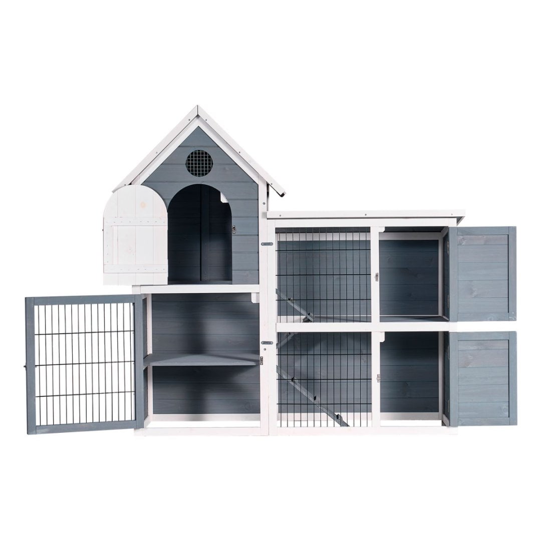 Large Outdoor Chicken Coop Cage,Weatherproof 2-Story Chicken Coop and Rabbit Hutch,Wooden Indoor/Outdoor Pet House with No-Leak Tray,Waterproof Roof and Pull-Out Tray (50.98" L×48.23" H, Blue)