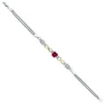 thumbnail image 3 of Gem Stone King 925 Silver and 10K Yellow Gold Red Created Ruby and Lab Grown Diamond Bracelet for Women | 2.52 Cttw | Gemstone July Birthstone | Cushion 6MM | 7 inches | Made in Italy, 3 of 5