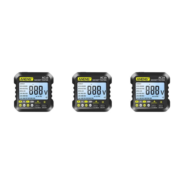 Maoww ANENG 50-60Hz Digital Power Socket Tester ABS Plastic Ground Zero Line Polarity Check Detector Battery Powered Testing Tool UK Plug 3Set