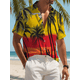 thumbnail image 4 of Camisa de manga corta con botones y estampado de plantas para hombre, estilo vacaciones, para exteriores, vacaciones, playa, verano, camiseta de licra, camisas hawaianas, 4 of 4