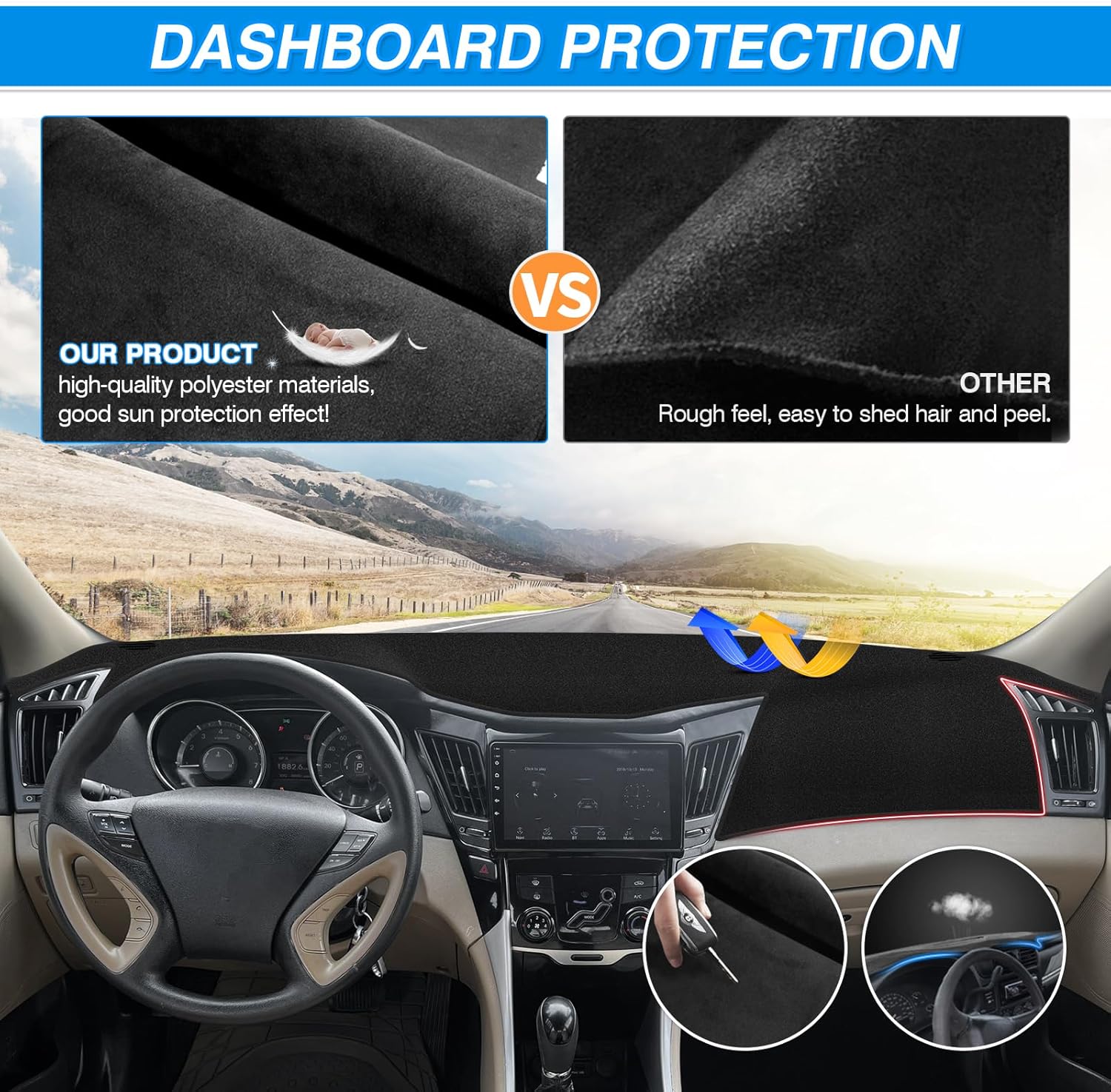 Canvcle Dash Cover Compatible with Hyundai Sonata 2011 2012 2013 2014 Accessories Dashboard Cover Mat Non-Slip Carpet Sunshield Glare UV Rays Protector