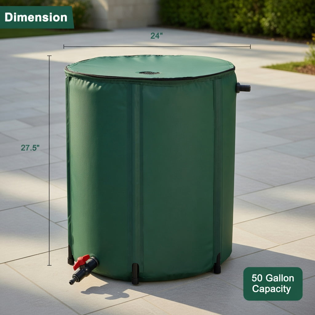 GVN 53 Gallon Portable Collapsible Rain Barrel Water Collector, Portable Water Storage Tank, Garden Water Catcher with Debris-Filter Top and Hose Tap