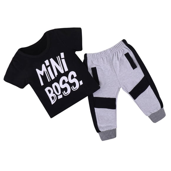 Sonducket 2 uds., conjunto de bebé, camiseta para niño, camiseta de manga corta, Top, pantalones, ropa de verano conjuntos de ropa Negro 110cm