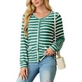 thumbnail image 2 of JWD Women's cardigan long sleeved button knit stripe with pocket Dark Green Stripe 2XL, 2 of 5