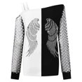 thumbnail image 5 of Mujeres moda manga larga camisas casuales fuera del hombro pulóver blusas Pompotops  FGAJ20323, 5 of 5