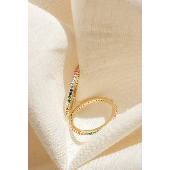 Asha Thin Gold Ring with Rainbow CZ Stones