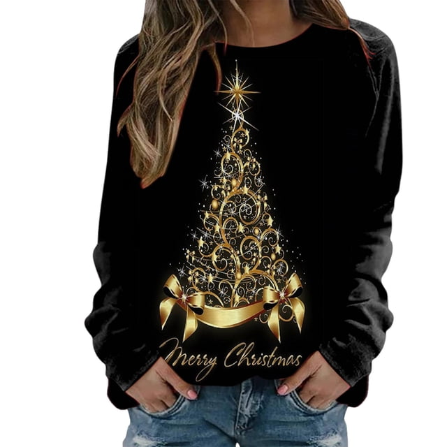 Chandail en Molleton de Noël pour Femmes Col Rond Pull Chaud Manches Longues Cardigan de Vacances Imprimé Mode Pull Mi-Long