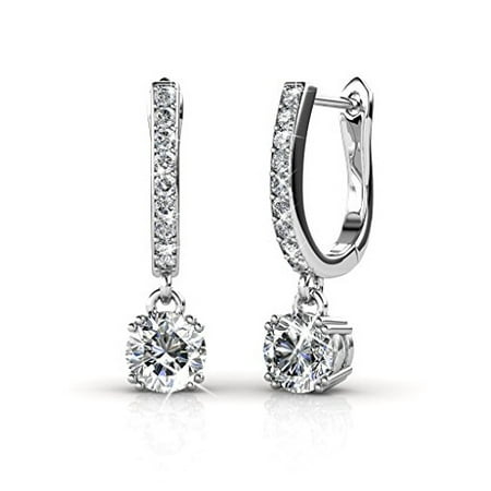 Cate & Chloe McKenzie 18k White Gold Dangling Earrings with Swarovski Crystals, Solitaire Crystal Dangle Earrings, Best Silver Drop Earrings for Women, Channel Set Drop Horseshoe Earrings (Best Looking Earrings For Guys)