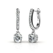 Cate & Chloe McKenzie 18k White Gold Plated Dangling Earrings with Swarovski Crystals, Solitaire Crystal Dangle Earrings, Best Silver Drop Earrings for Women, Horseshoe Shape