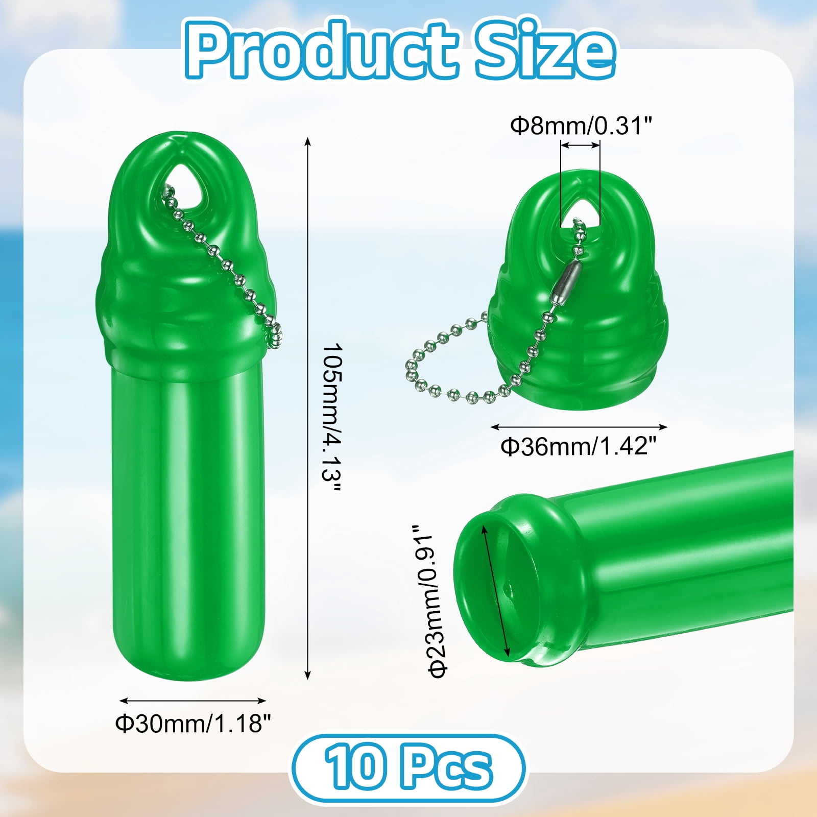10 Pack Floating Keychain, Float Key Ring Holder with Waterproof Container, Float Key Pendant for Boating, Fishing, Water Sports, Green