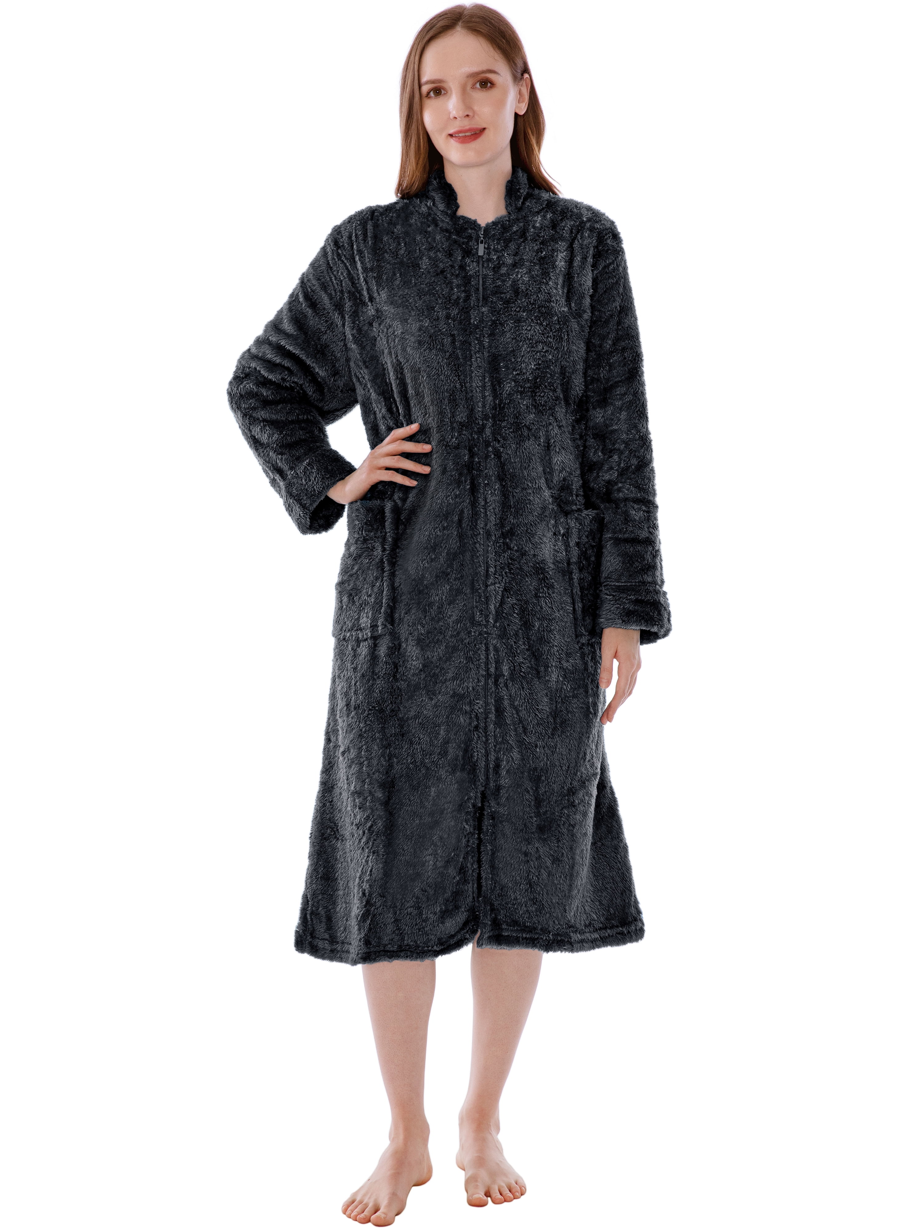 PAVILIA Womens Housecoat Zip Robe, Sherpa Zip Up Front Robe Bathrobe