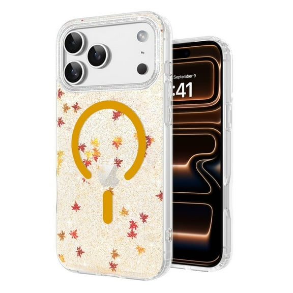 GUAGUA Glitter Designed for iPhone 17 Pro Case - Compatible with MagSafe Clear Shiny Bling Sparkly Phone Cover Girls Soft TPU Slim Shockproof Protective Phone Case for iPhone 17 Pro