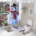 thumbnail image 1 of 4Pcs Christmas Snowman Winter Holiday Shower Curtain Sets, Bathroom Sets with Waterproof Shower Curtain Rugs and Accessories, Rug Toilet Lid Cover and Non-Slip U Shape Mat with 12 Hooks, 71" x 71", 1 of 5