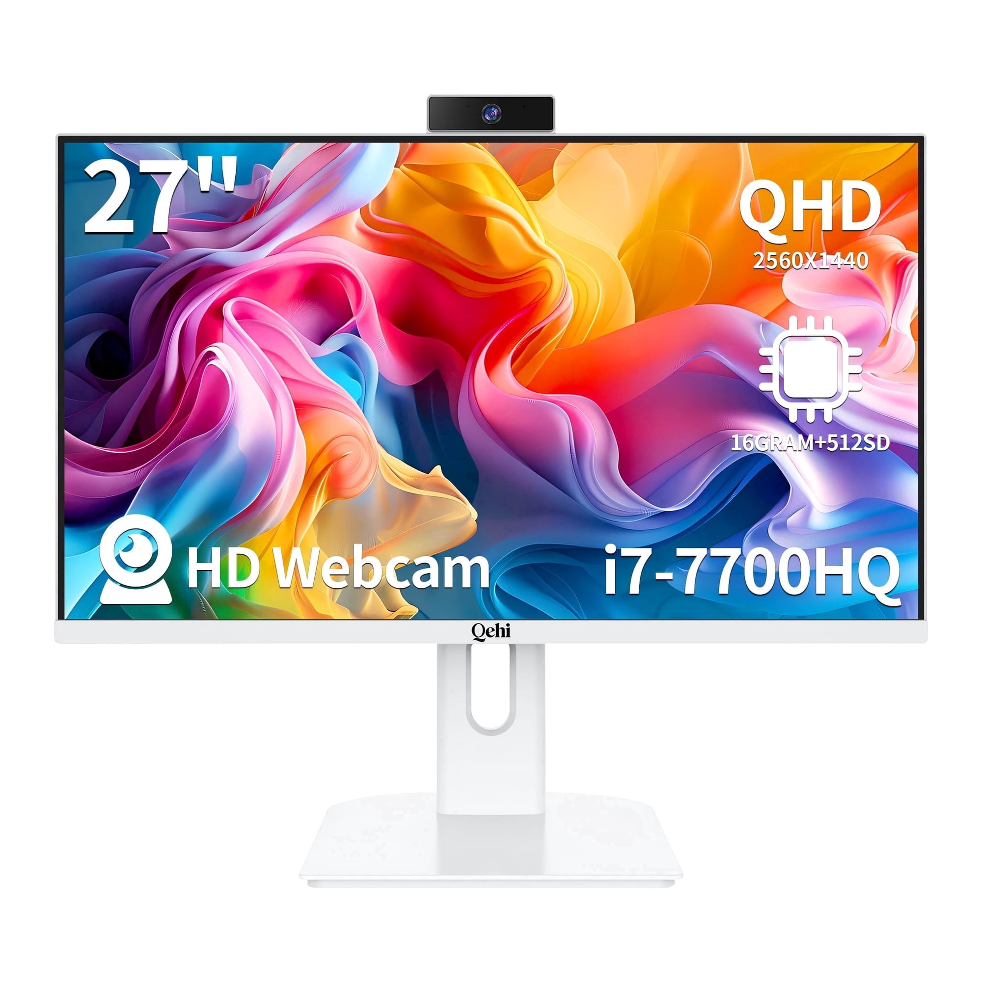 Qehi 27‑Inch All‑in‑One Desktop Computer, Core i7, 16GB DDR4 RAM, 512GB SSD, 2560 x 1440 2K Display, Wi‑Fi 6, Includes Keyboard and Mouse for Home Office Daily Use